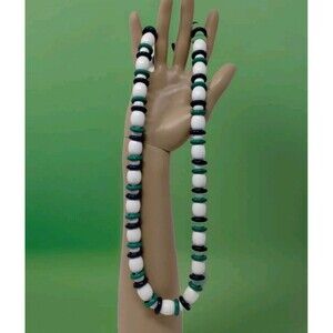 VTG Signed Napier Necklace White Blue Green Bead Mixed Shape Acrylic 18" Retro